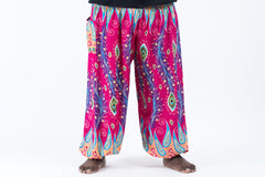 Plus Size Peacock Paisley Unisex Harem Pants in Pink