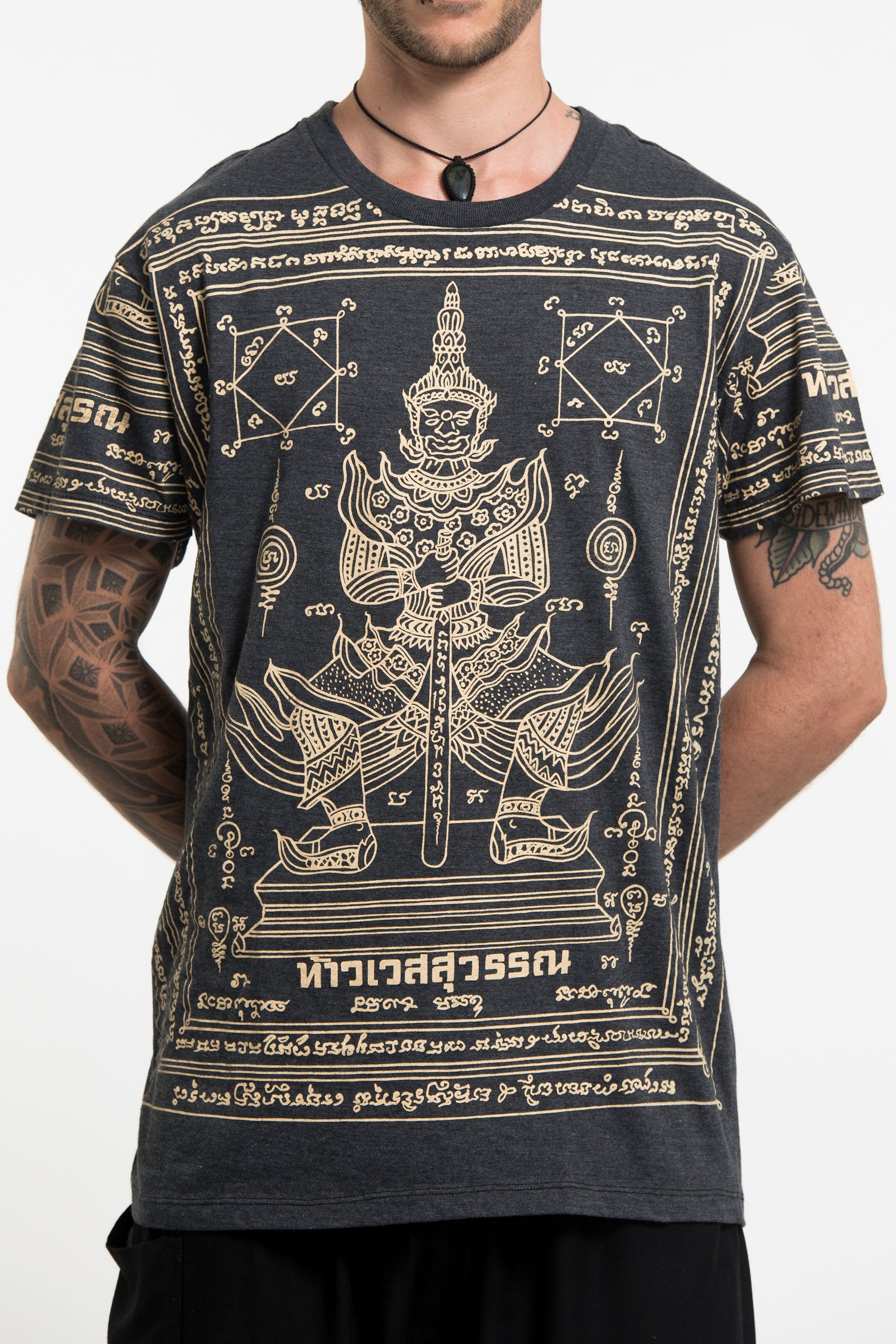 Mens Guardian Demon Tattoo T-Shirt in Black