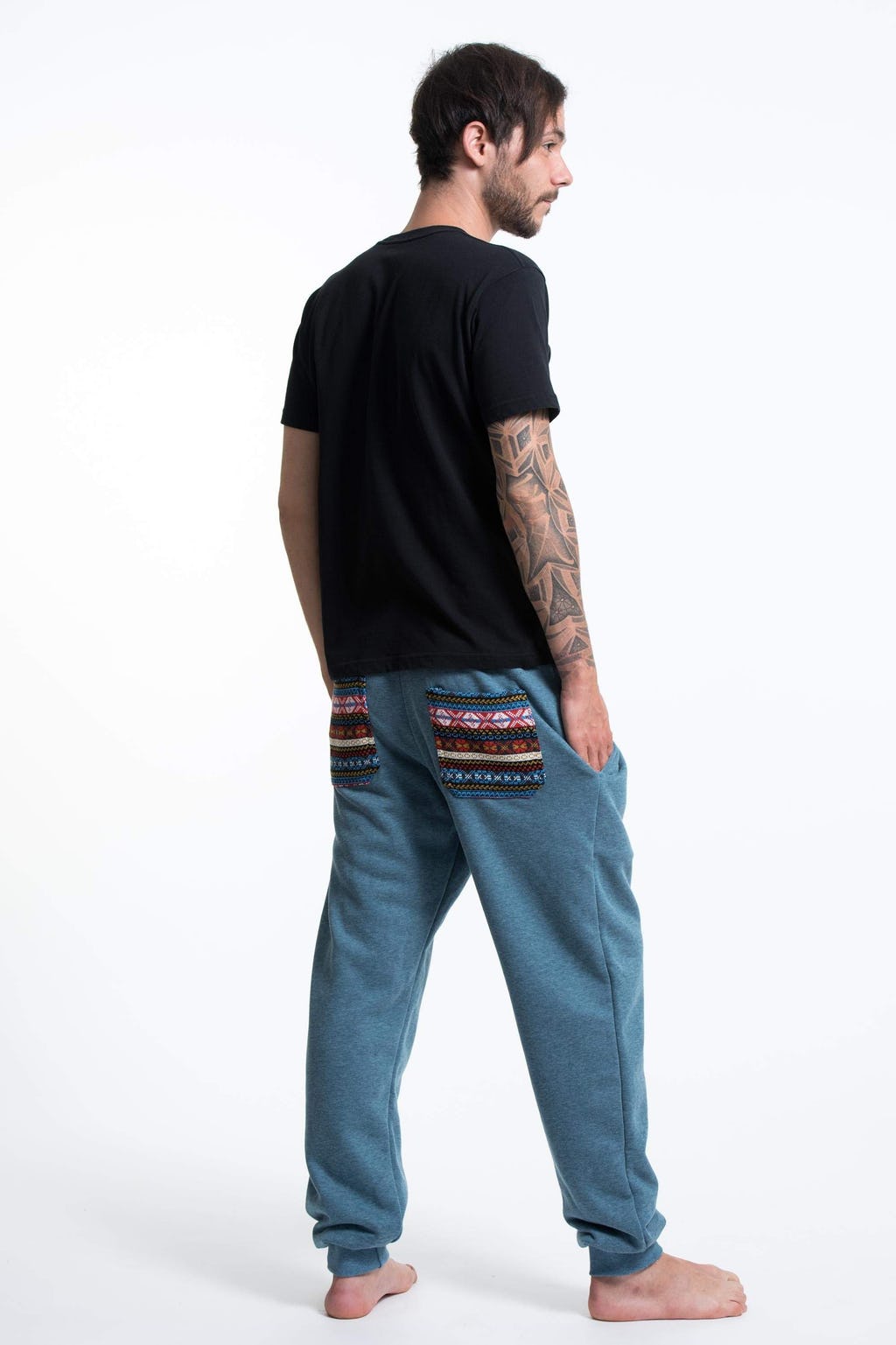 Unisex Terry Pants with Aztec Pockets in Blue