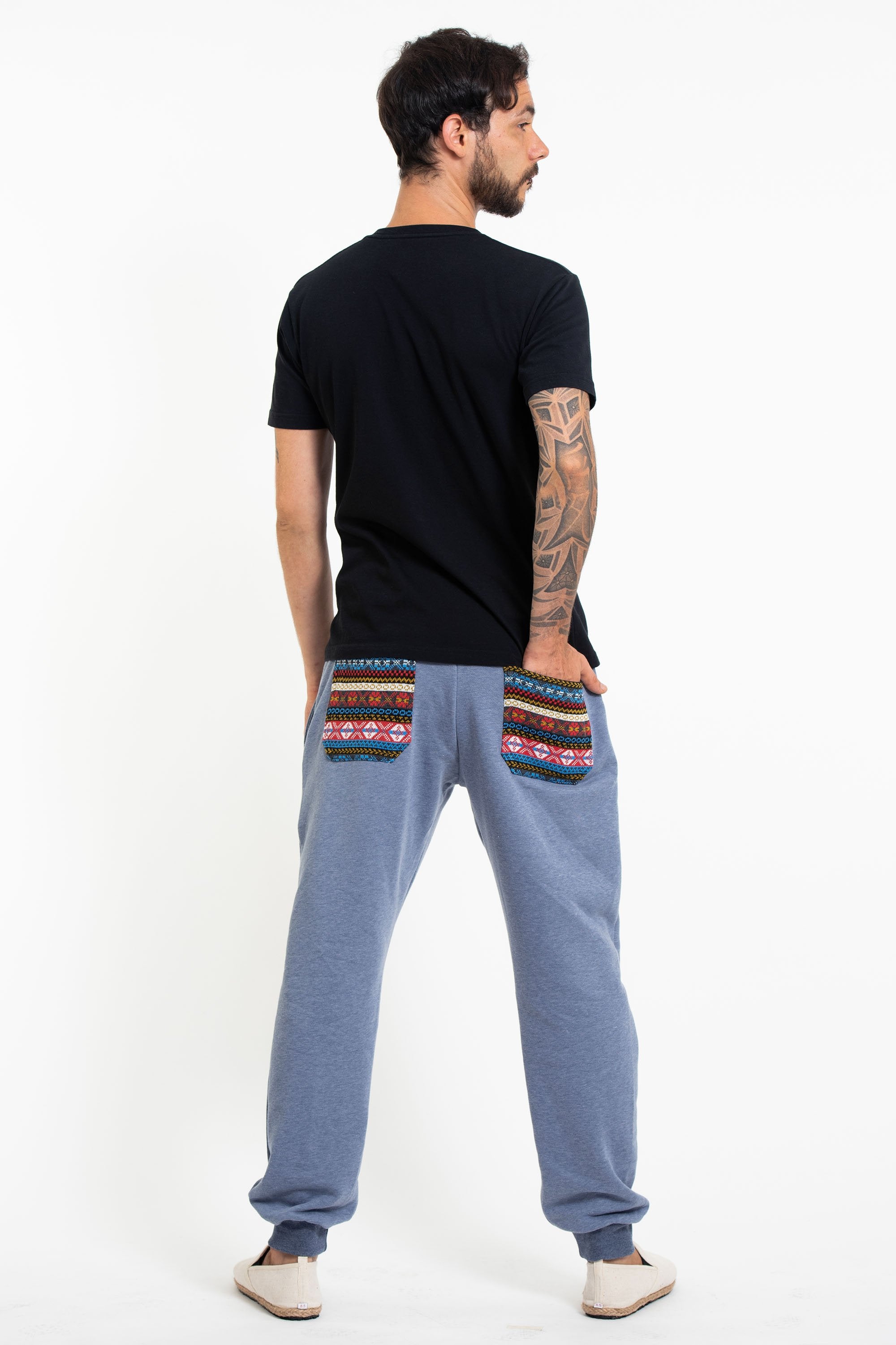 Unisex Terry Pants with Aztec Pockets in Light Blue