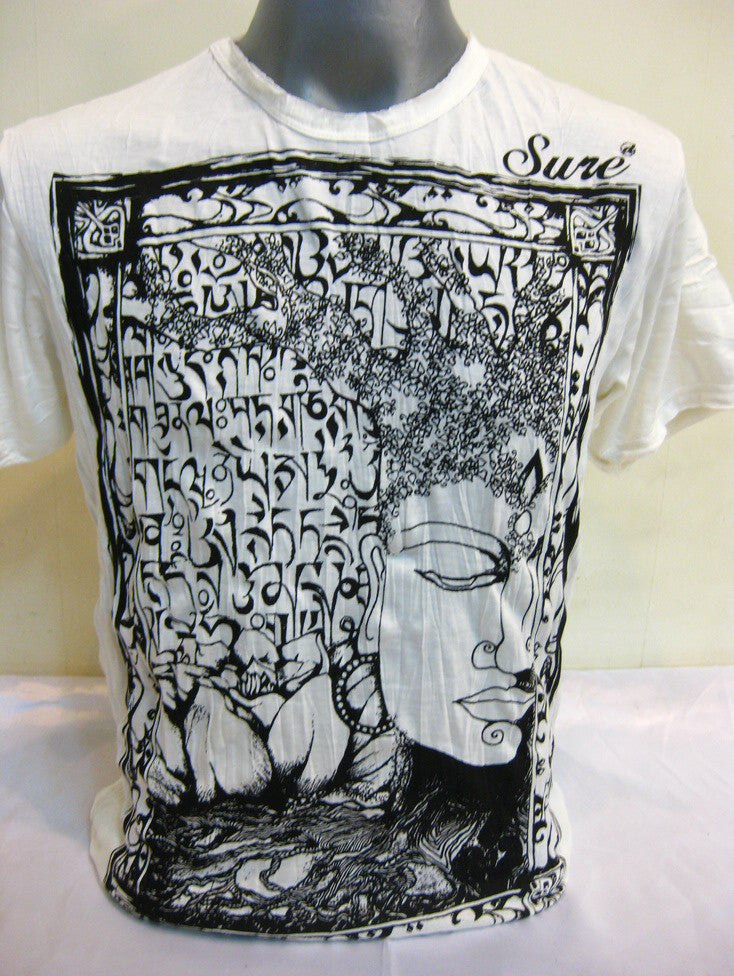Sure Design Men's Sanskrit Buddha T-Shirt White