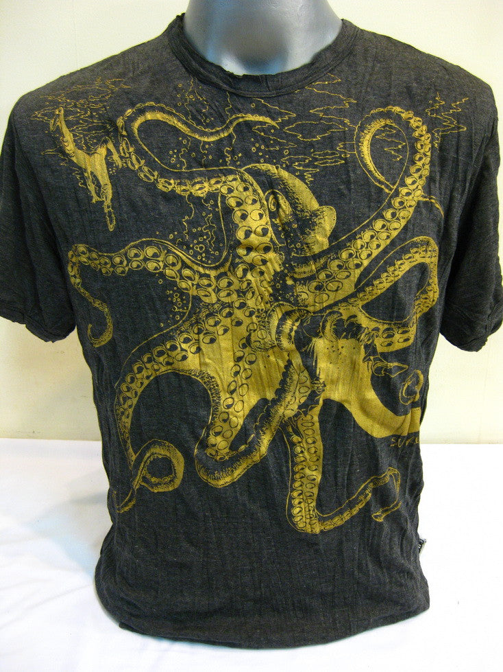 Sure Design Men's Octopus T-Shirt Gold on Black