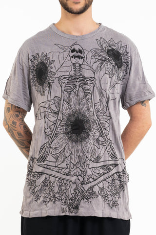 Sure Design Men's Sunflower Skull T-Shirt Gray