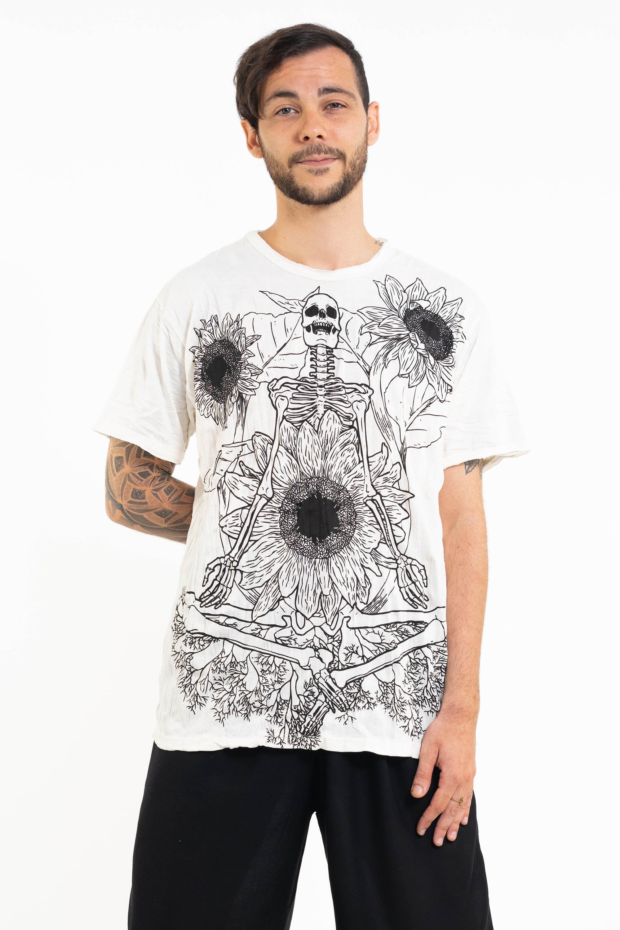 Sure Design Men's Sunflower Skull T-Shirt White