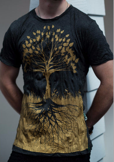 Sure Design Men's Tree Of Life T-Shirt Gold on Black