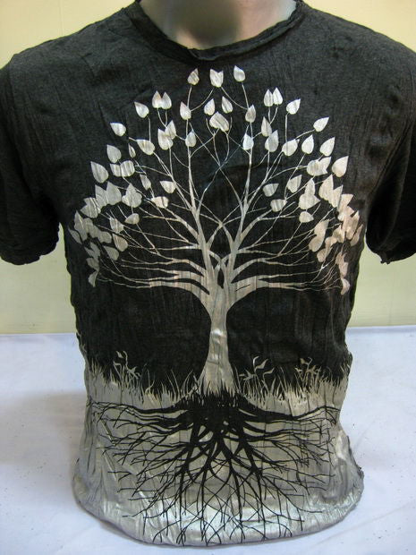 Sure Design Men's Tree of Life T-Shirt Silver on Black
