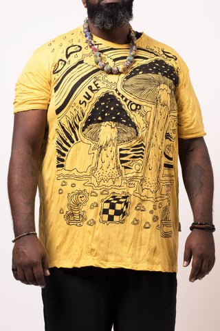 Plus Size Sure Design Men's Magic Mushroom T-Shirt Yellow