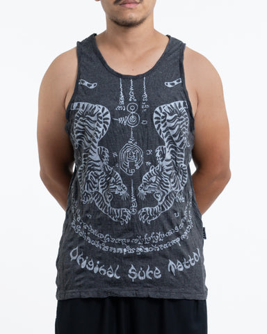 Sure Design Men's Thai Tattoo Tank Top Silver on Black