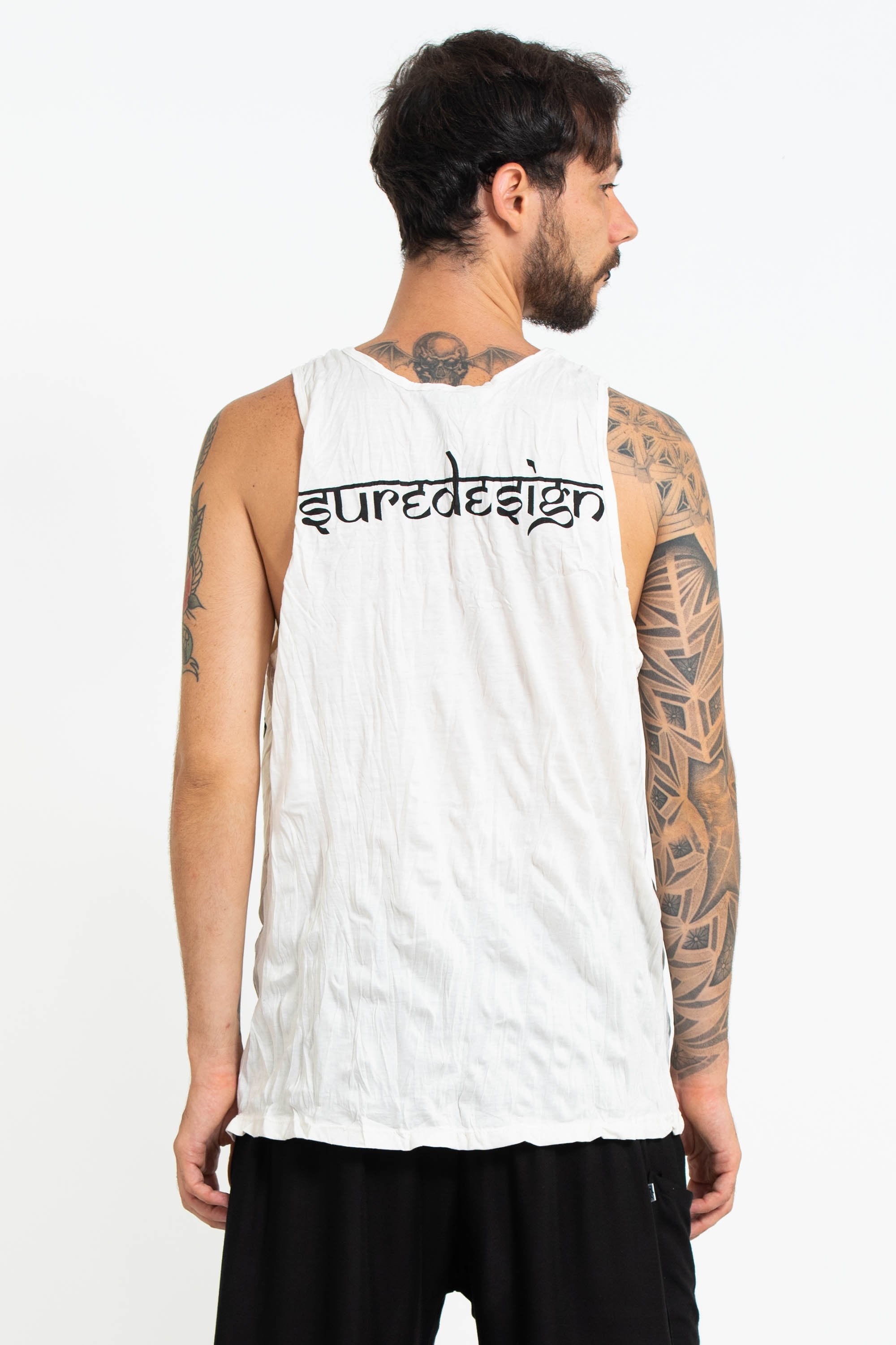 Sure Design Men's Om Buddha Face Tank Top White