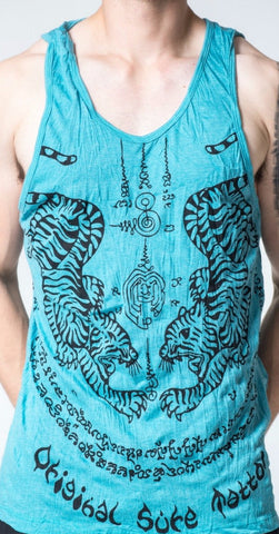Sure Design Men's Thai Tattoo Tank Top Turquoise