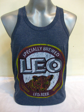 Men's Leo Beer Tank Top Denim Blue