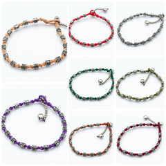 Assorted set of 10 Hand Made Fair Trade Anklet Waxed Cotton Silver Beads