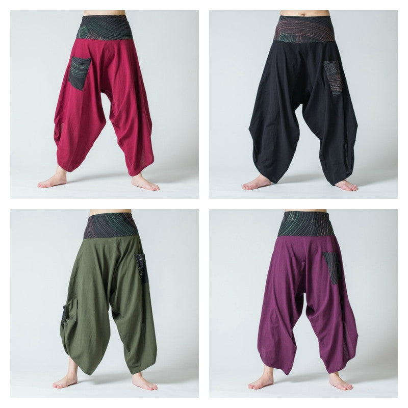 Assorted Set of 10 Women's Thai Button Up Cotton Pants with Hill Tribe Trim