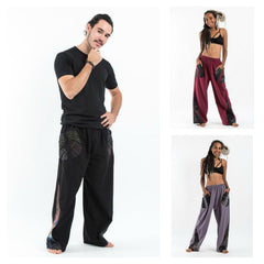 Assorted Set of 5 Thai Cotton Unisex Pants With Hill Tribe Trim