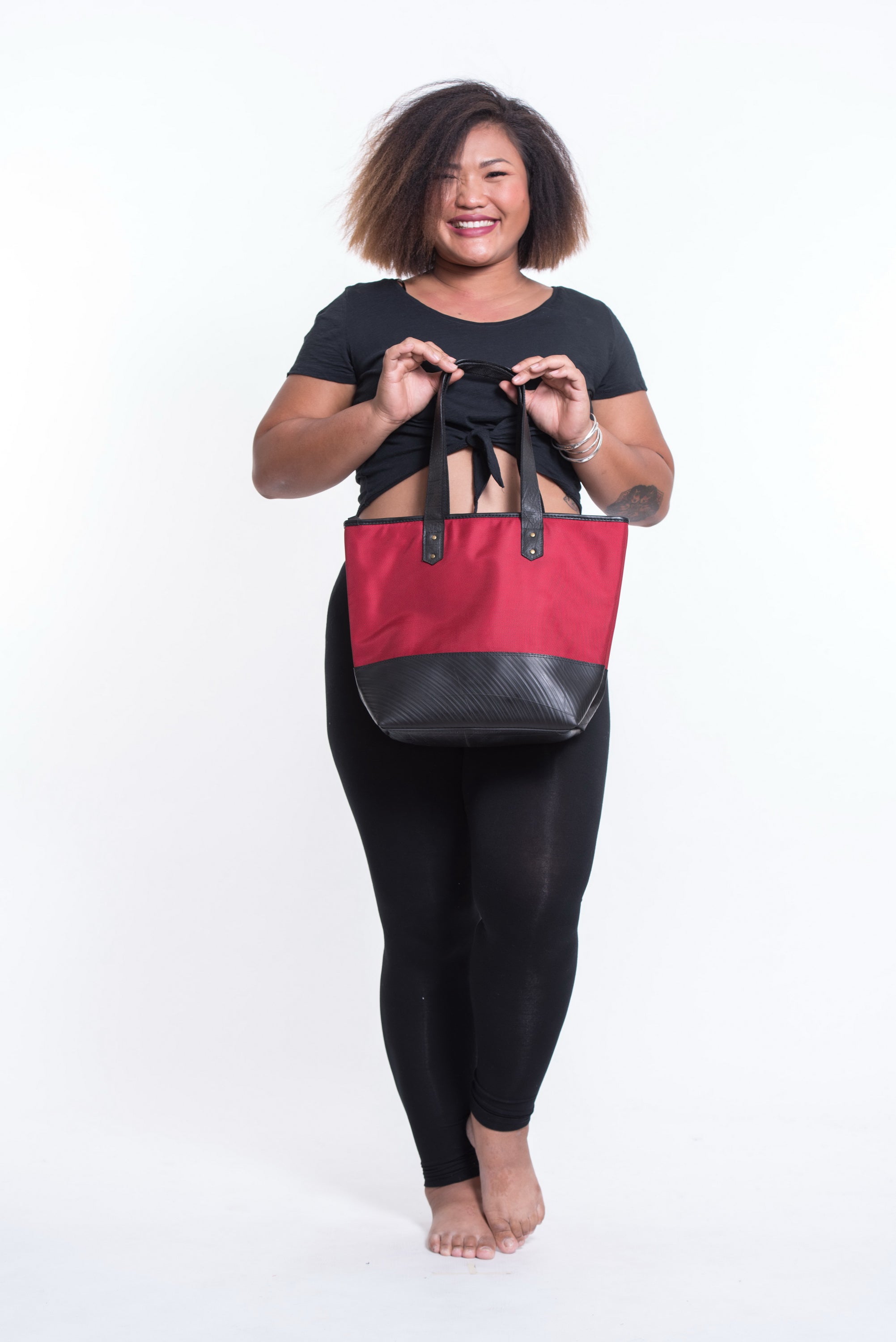 Upcycled Tote Bag Rubber Canvas Red