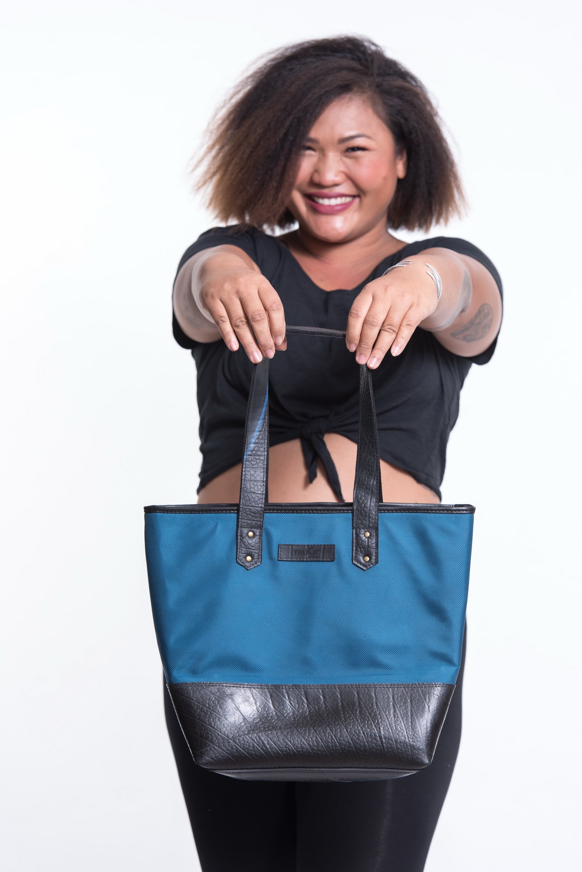 Upcycled Tote Bag Rubber Canvas Navy