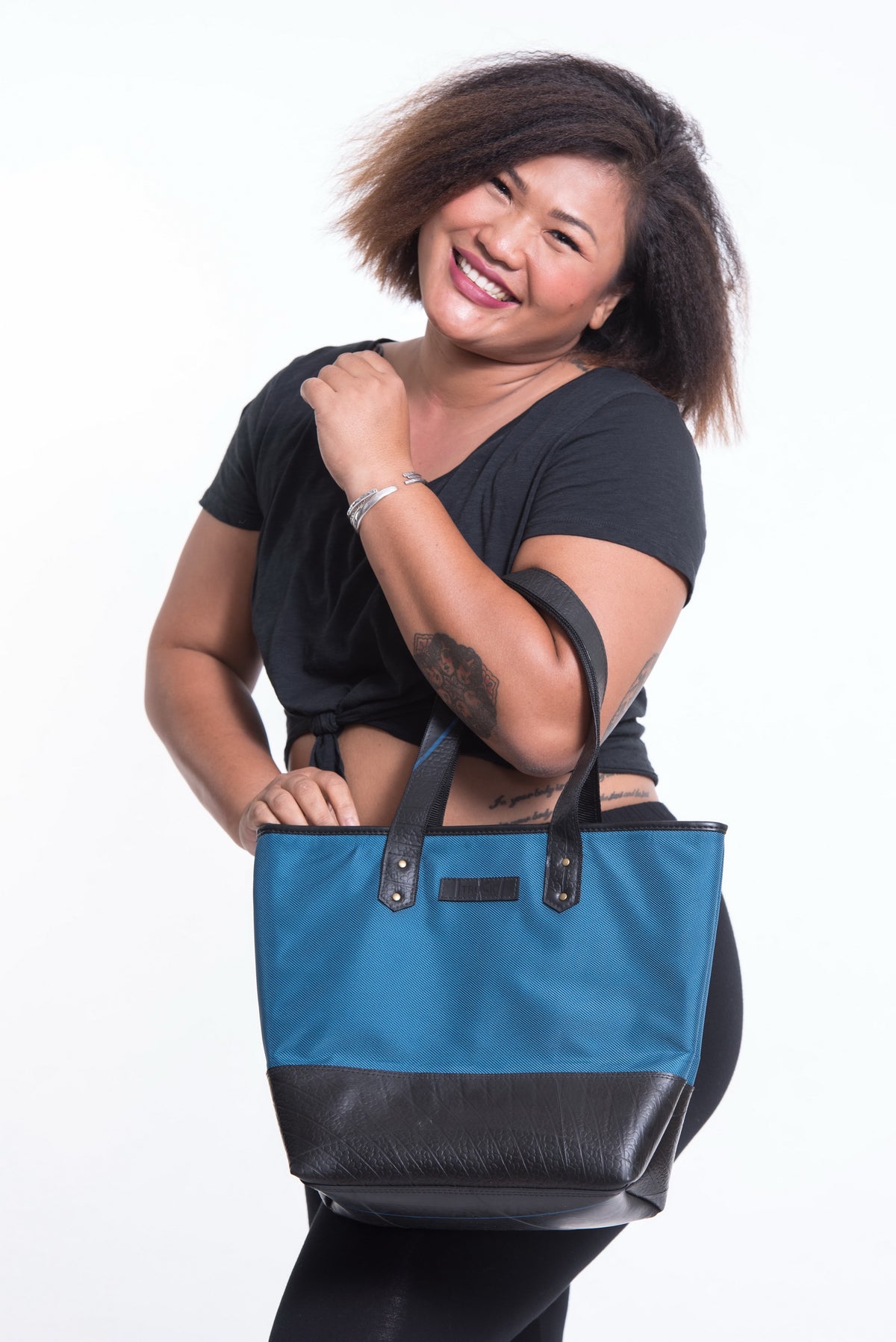 Upcycled Tote Bag Rubber Canvas Navy