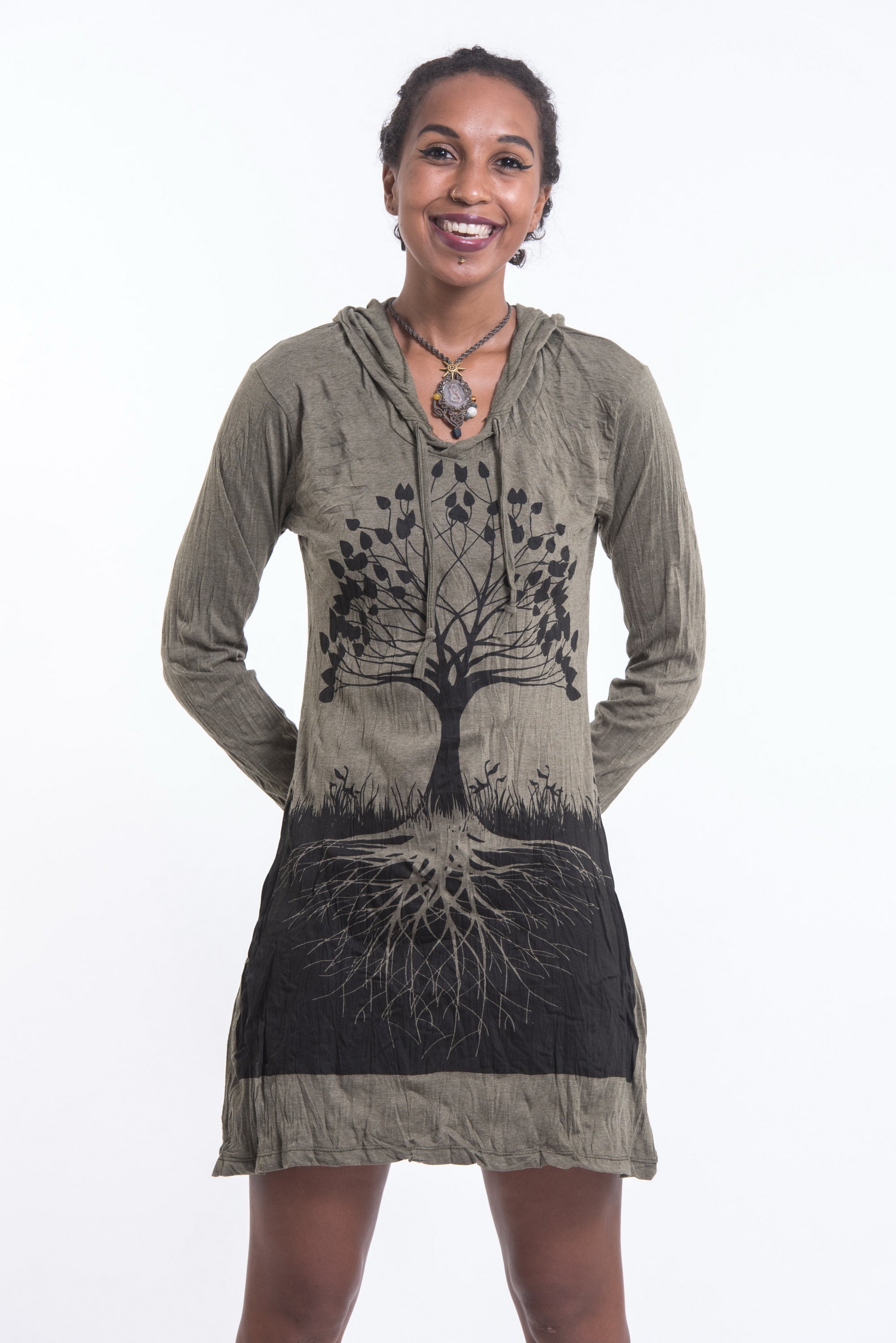 Wholesale Sure Design Women's Tree Of Life Hoodie Dress Green Wholesale Sure Design Women's Tree Of Life Hoodie Dress Green