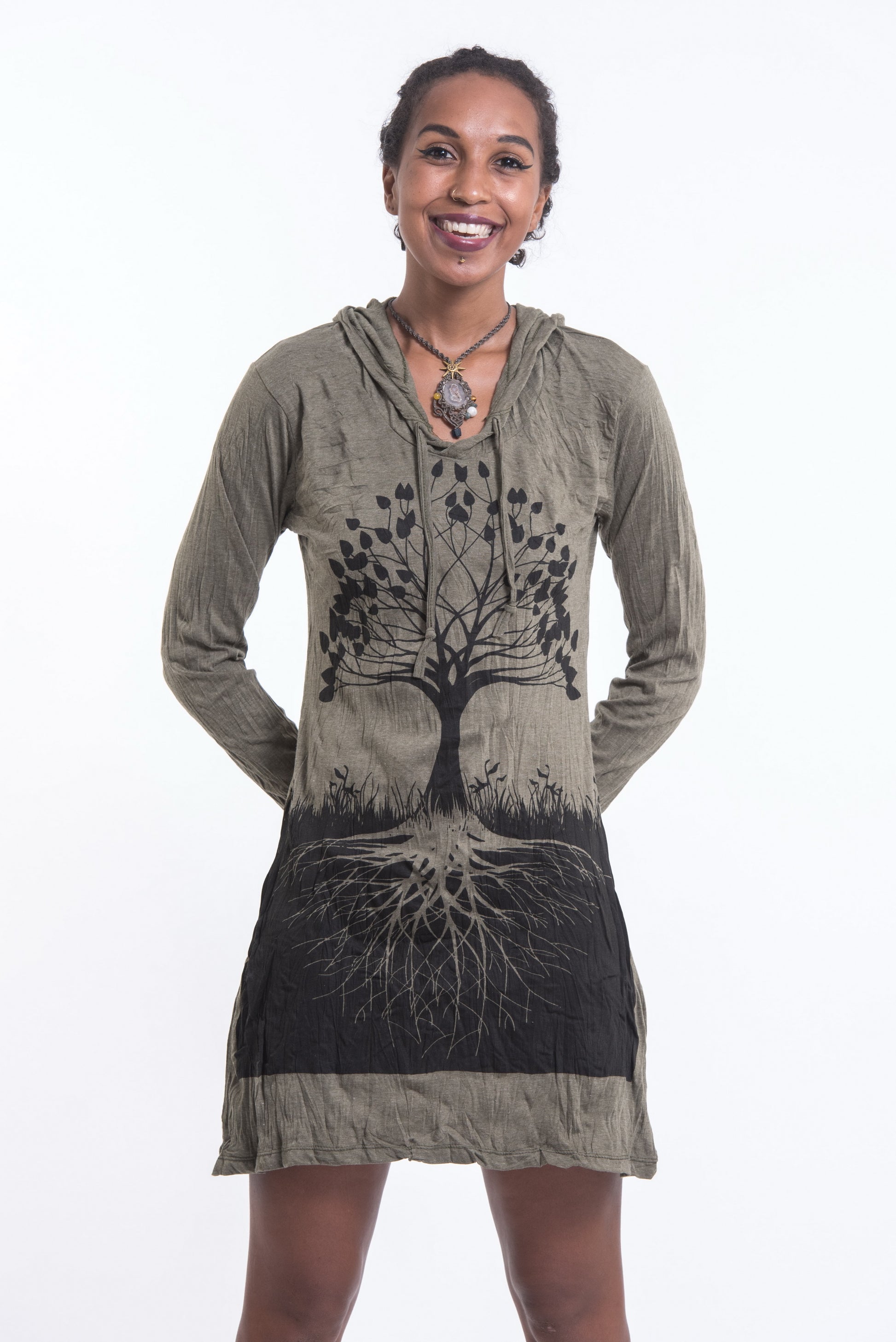 Sure Design Women's Tree Of Life Hoodie Dress Green – Sure Design Wholesale