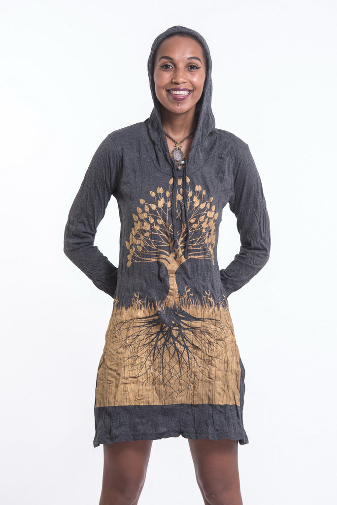 Sure Design Women s Tree of Life Hoodie Dress Gold on Black Sure Design Wholesale