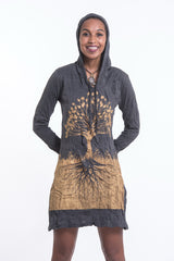 Sure Design Women's Tree of Life Hoodie Dress Gold on Black
