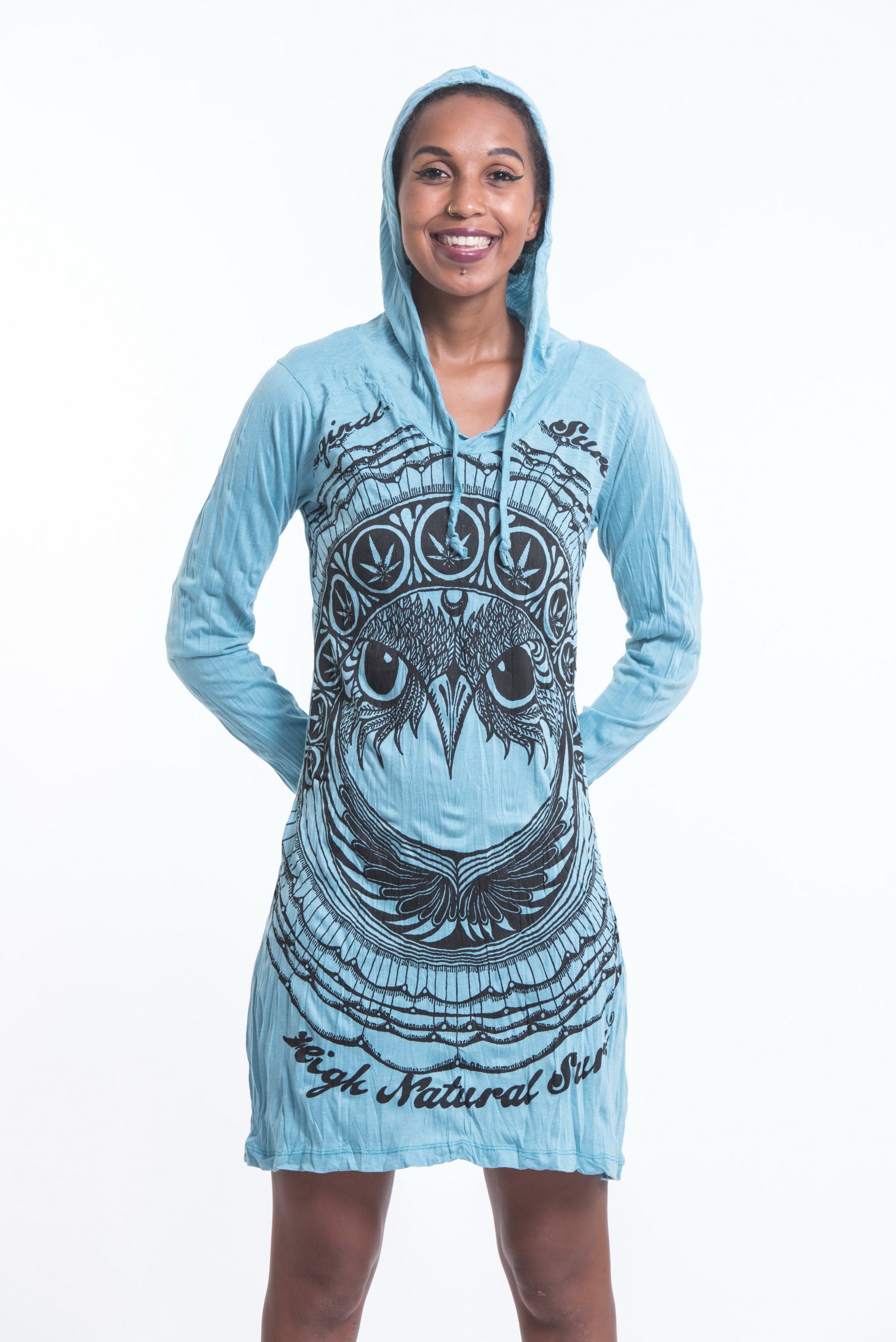 Sure Design Women's Weed Owl Hoodie Dress Turquoise Sure Design Wholesale Sure Design Women's Weed Owl Hoodie Dress Turquoise Sure Design Wholesale