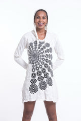 Sure Design Women's Chakra Fractal Hoodie Dress White