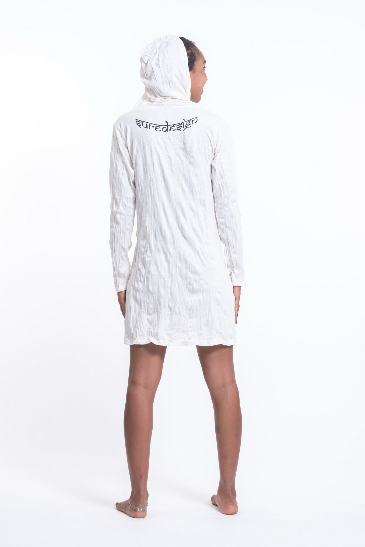 Sure Design Women's Chakra Fractal Hoodie Dress White