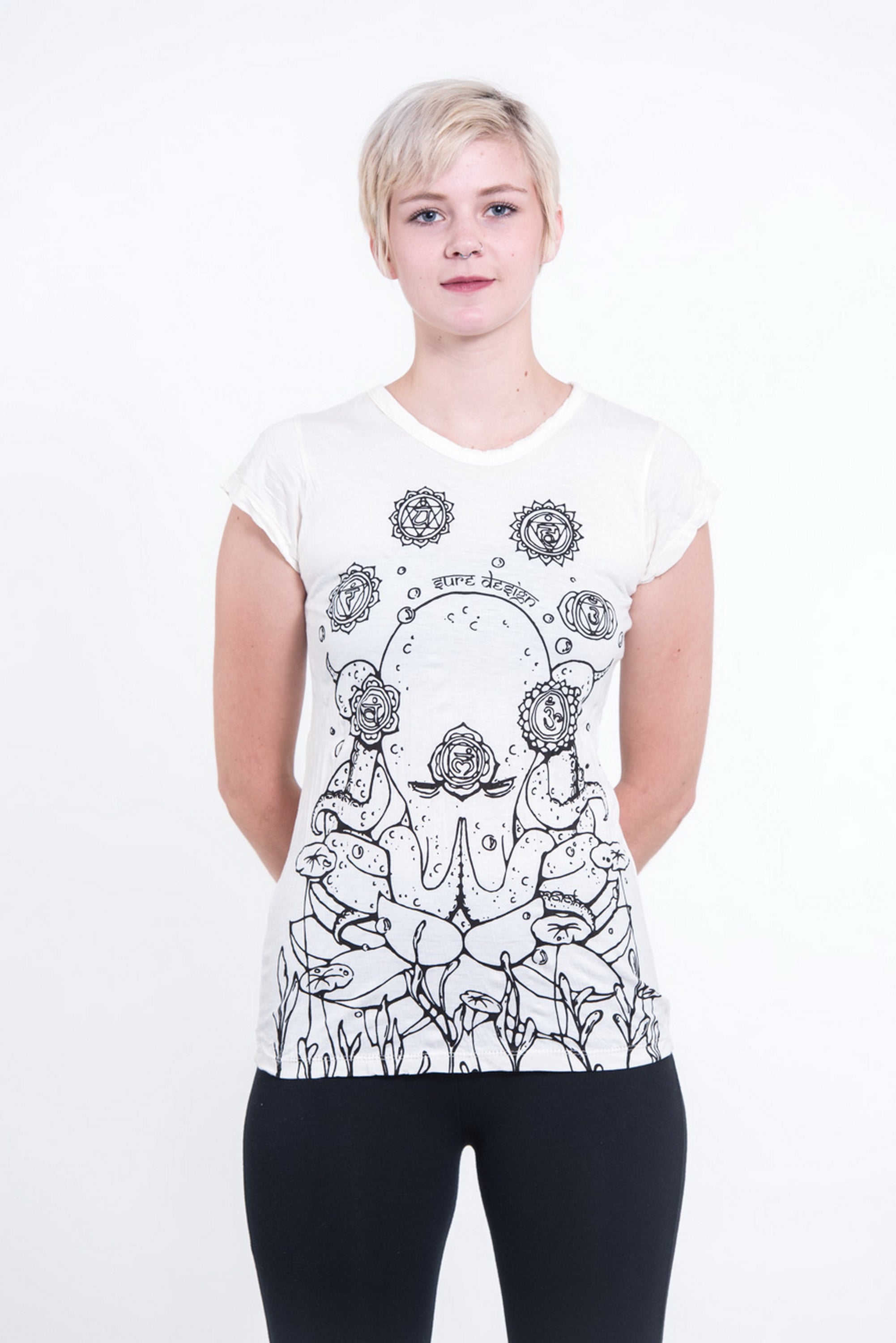 Sure Design Womens Octopus Chakras T-Shirt White