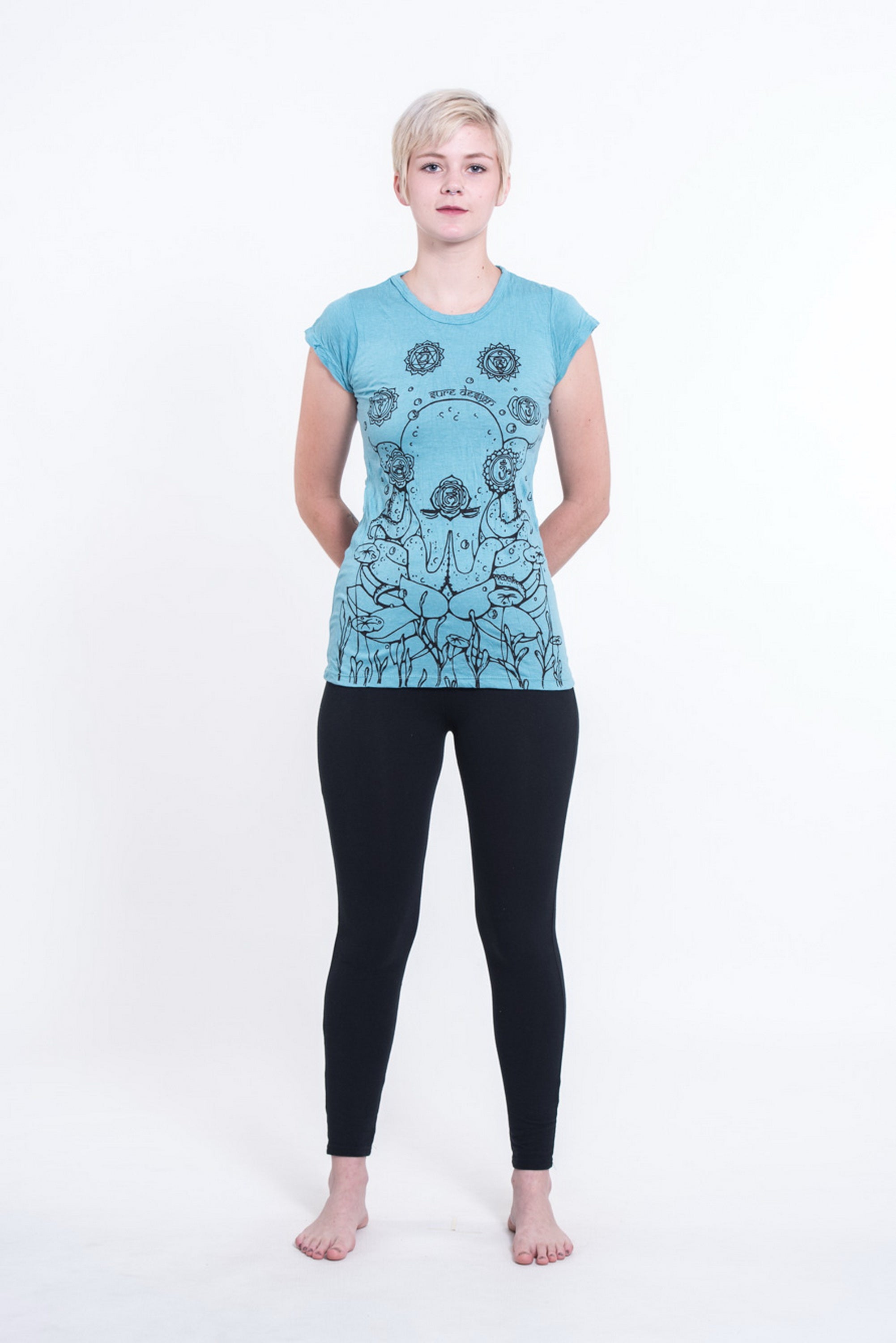 Sure Design Womens Octopus Chakras T-Shirt Turquoise