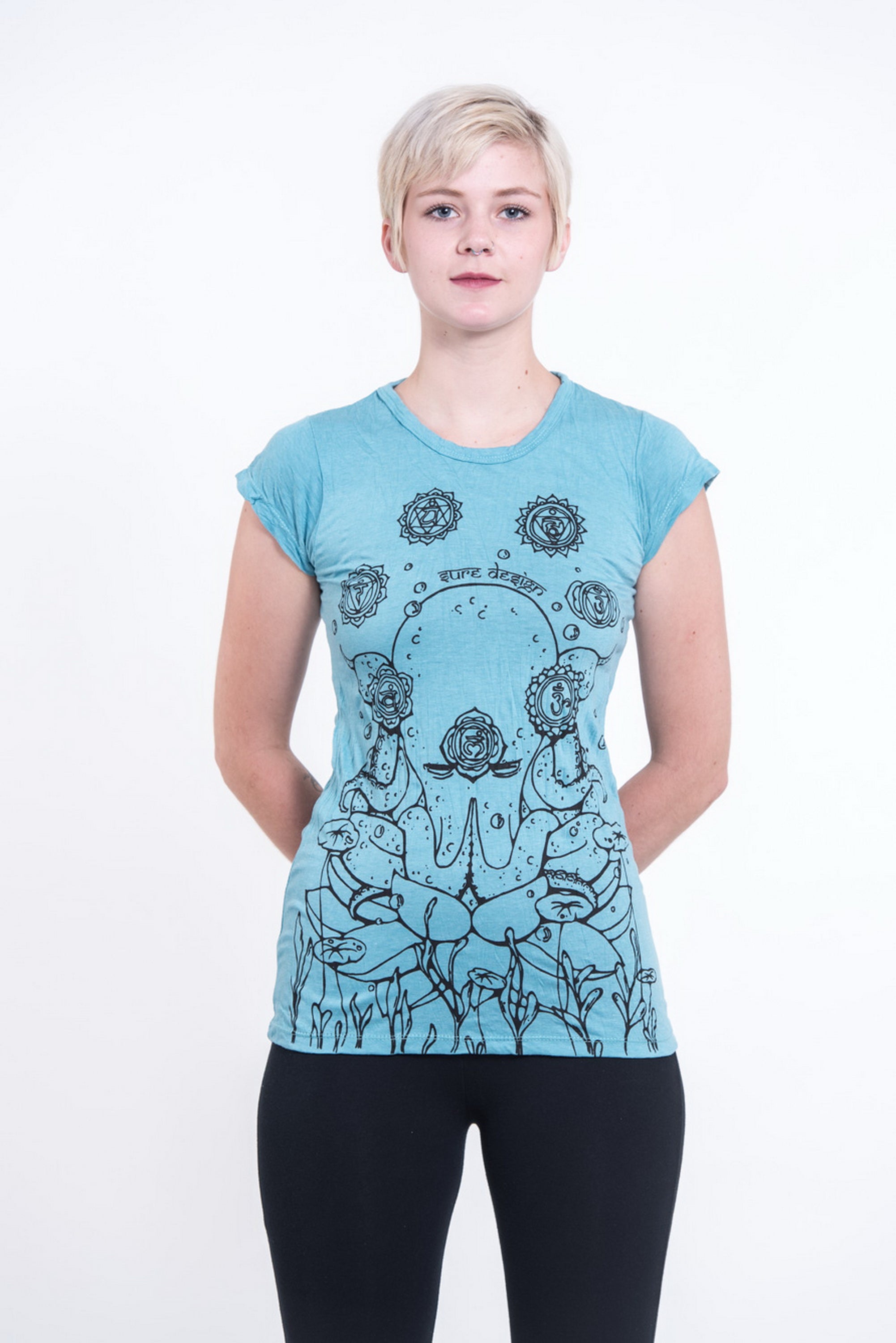 Sure Design Womens Octopus Chakras T-Shirt Turquoise