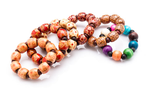 Assorted 6 Piece Set Thai Wooden Mala Beads Bracelets