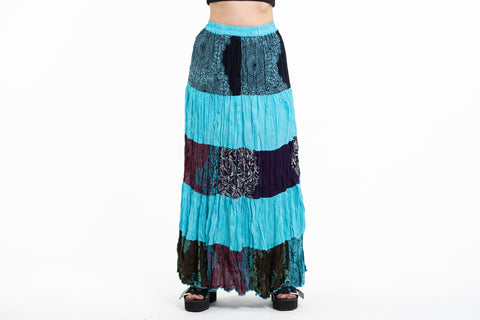 Patchwork Long Skirt in Blue