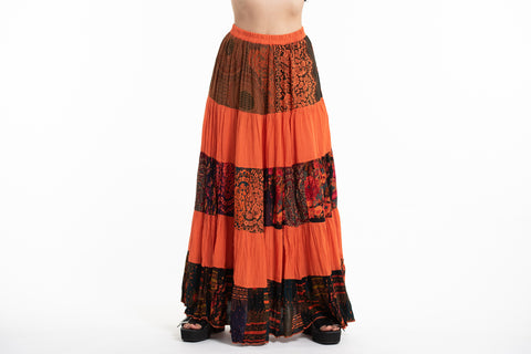 Patchwork Long Skirt in Halloween Orange