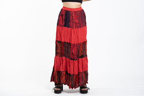 Patchwork Long Skirt in Red