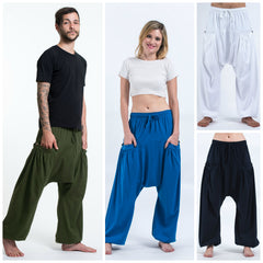 Assorted Set of 5 Solid Color Thai Cotton Low Cut Harem Pants