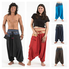 Assorted Set of 5 Unisex Pinstripe Cotton Low Cut Harem Pants with Elephant Trim