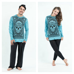 Sure Design Unisex Trippy Skull Long Sleeve T-Shirt Turquoise