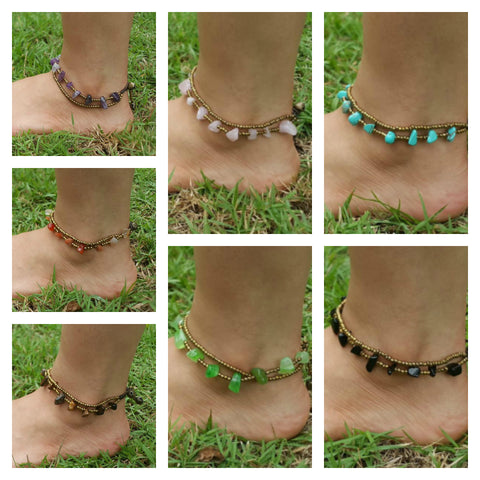 Assorted set of 10 Hand Made Fair Trade Anklet Double Strand Brass Beads