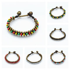 Assorted set of 5 Hand Made Fair Trade Waxed String Bracelet With Brass And Glass Beads