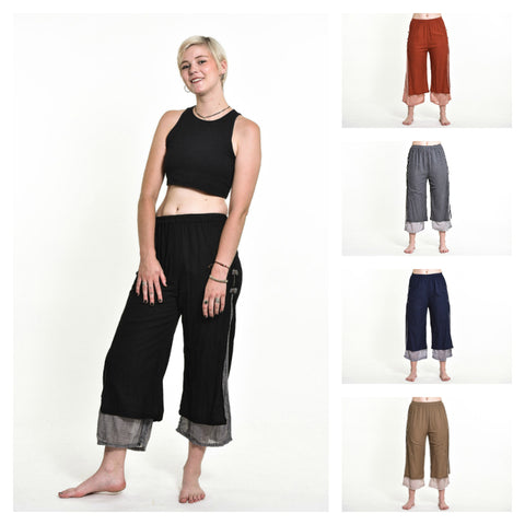 Assorted Set of 5 Women's Cotton Double Layers Cropped Pants in Solid Color