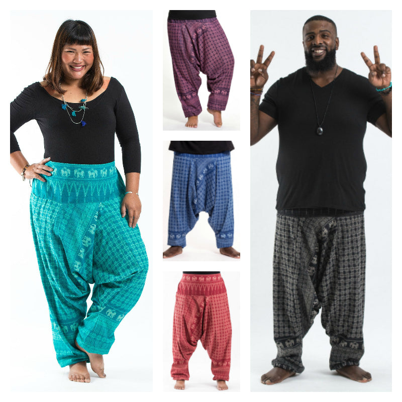 Assorted Set of 10 Plus Size Hill Tribe Elephants Unisex Harem Pants