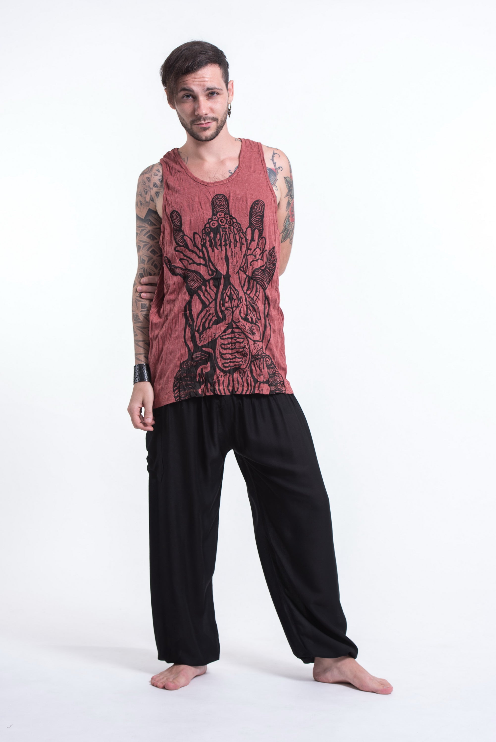 Sure Design Men's See No Evil Buddha Tank Top Brick