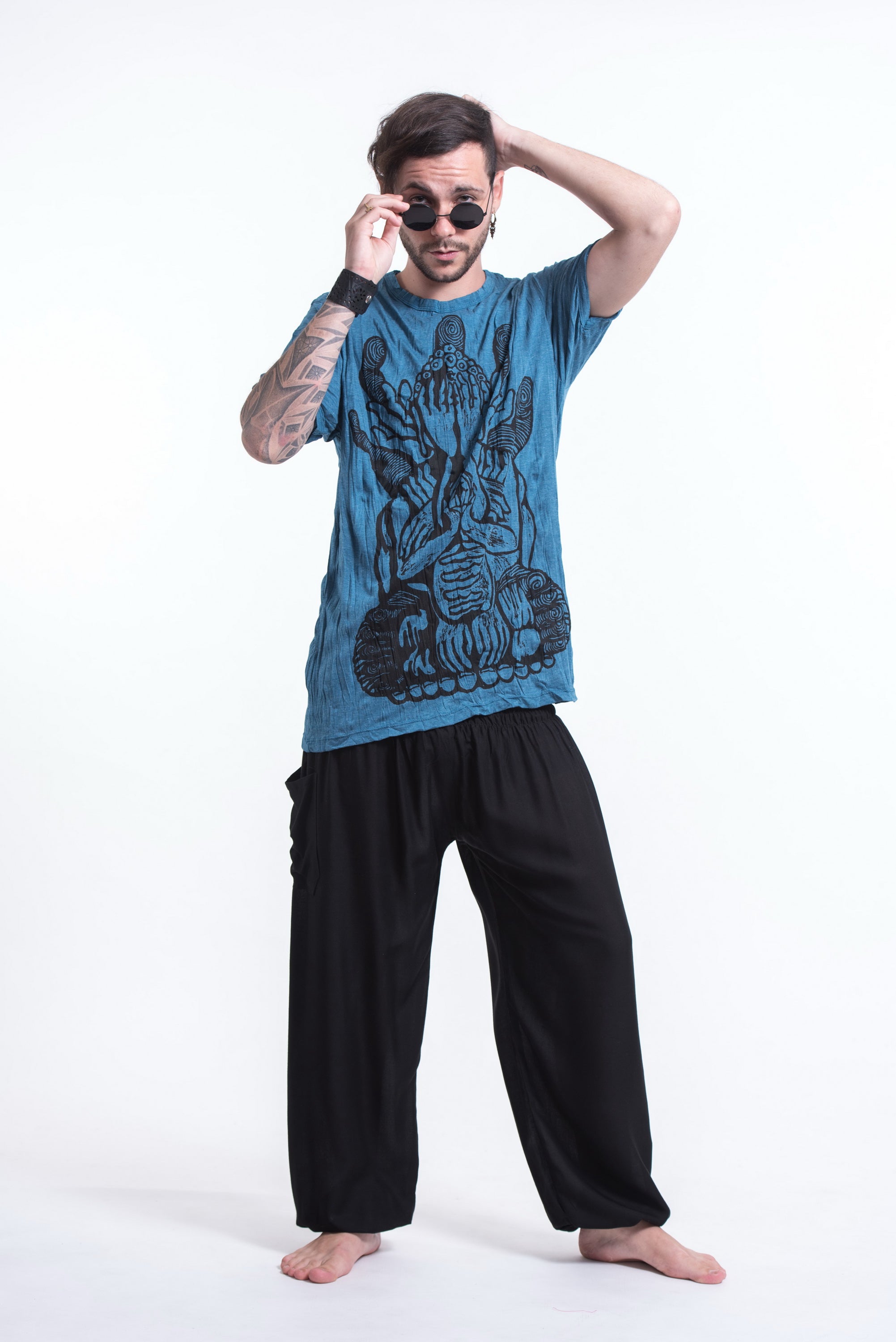 Sure Design Men's See No Evil Buddha T-Shirt Denim Blue