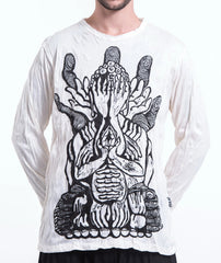 Sure Design Unisex See No Evil Buddha Long Sleeve T-Shirt White