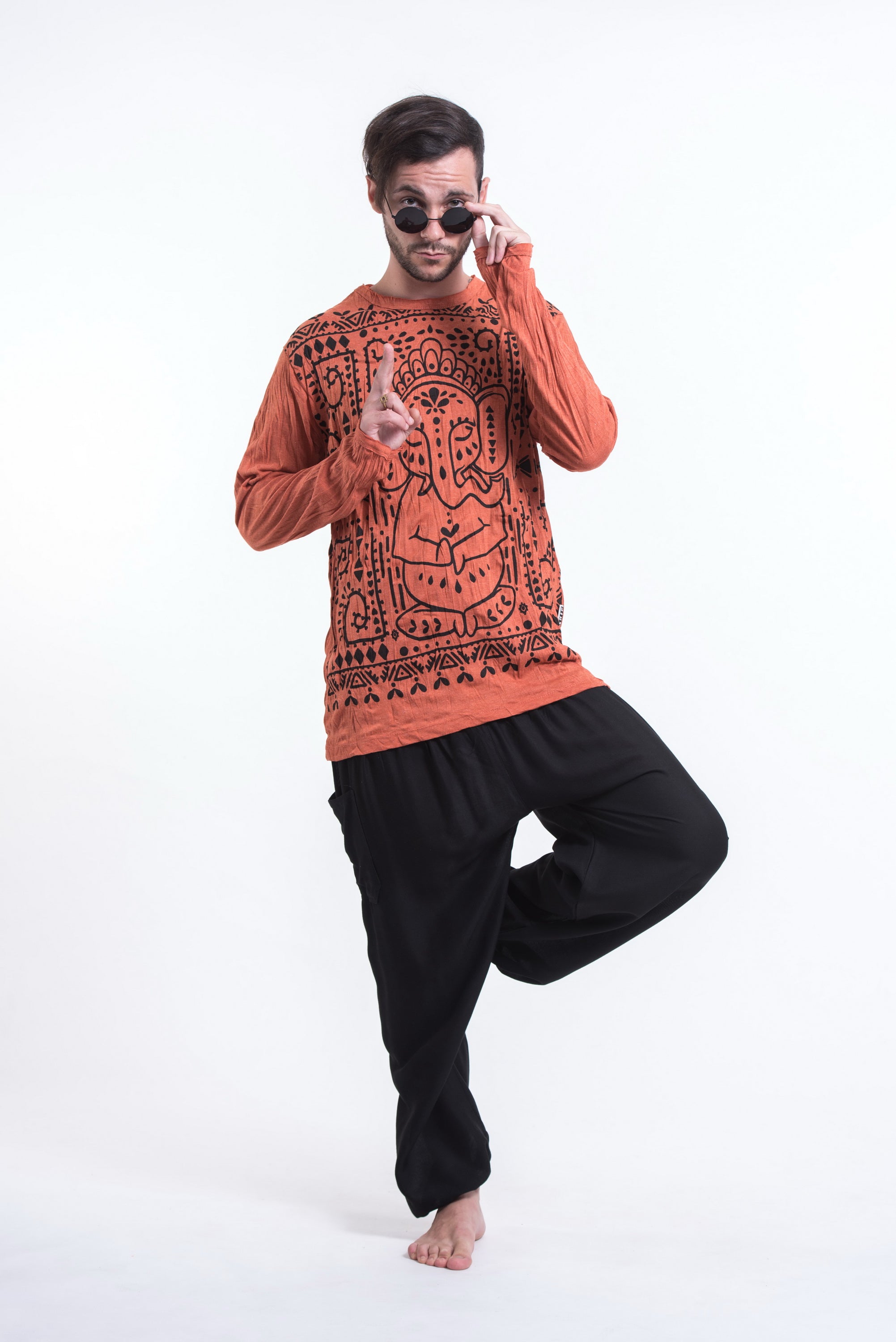 Sure Design Unisex Shanti Ganesha Long Sleeve T-Shirt Orange