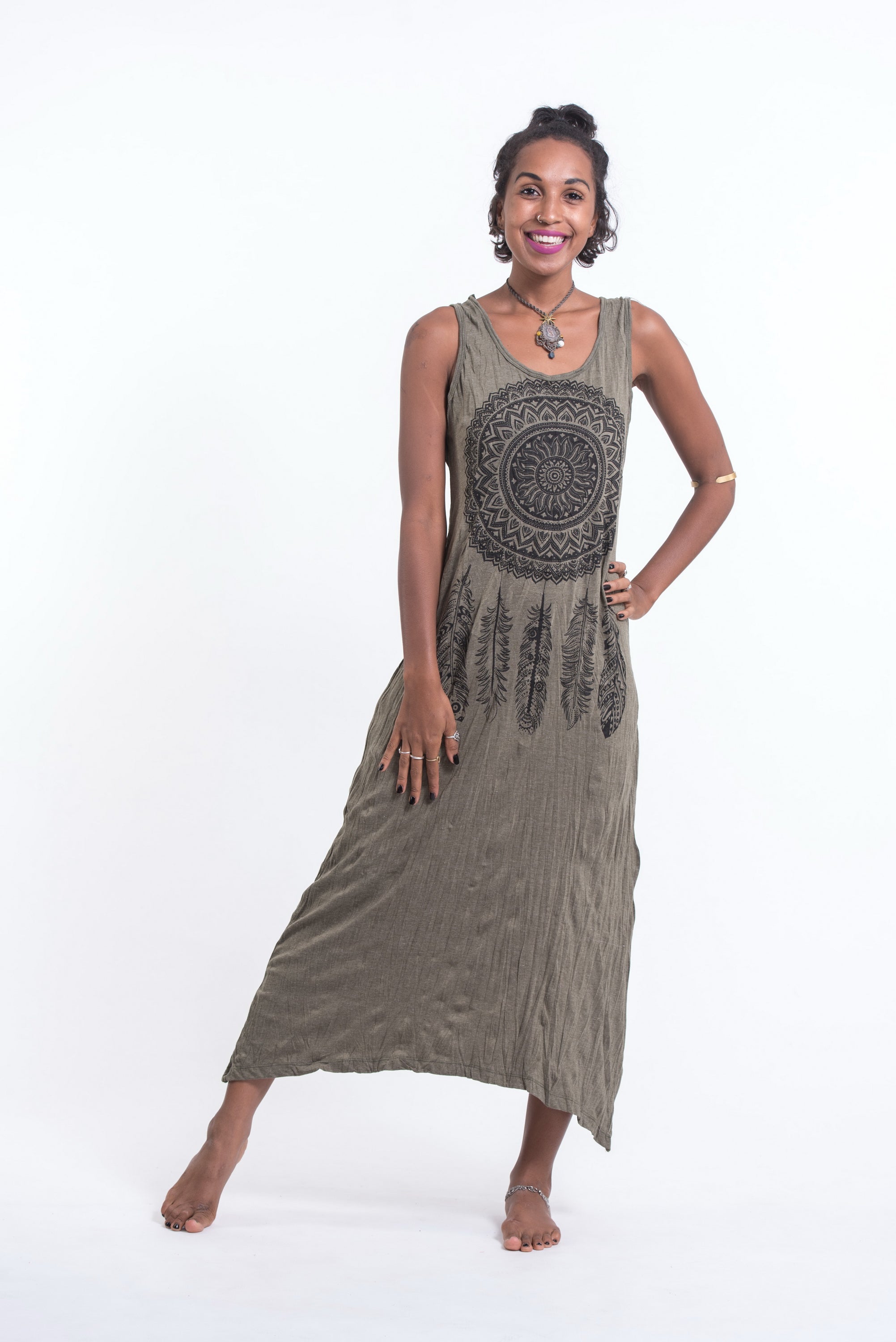 Sure Design Womens Dreamcatcher Scoop Neck Tank Dress Green