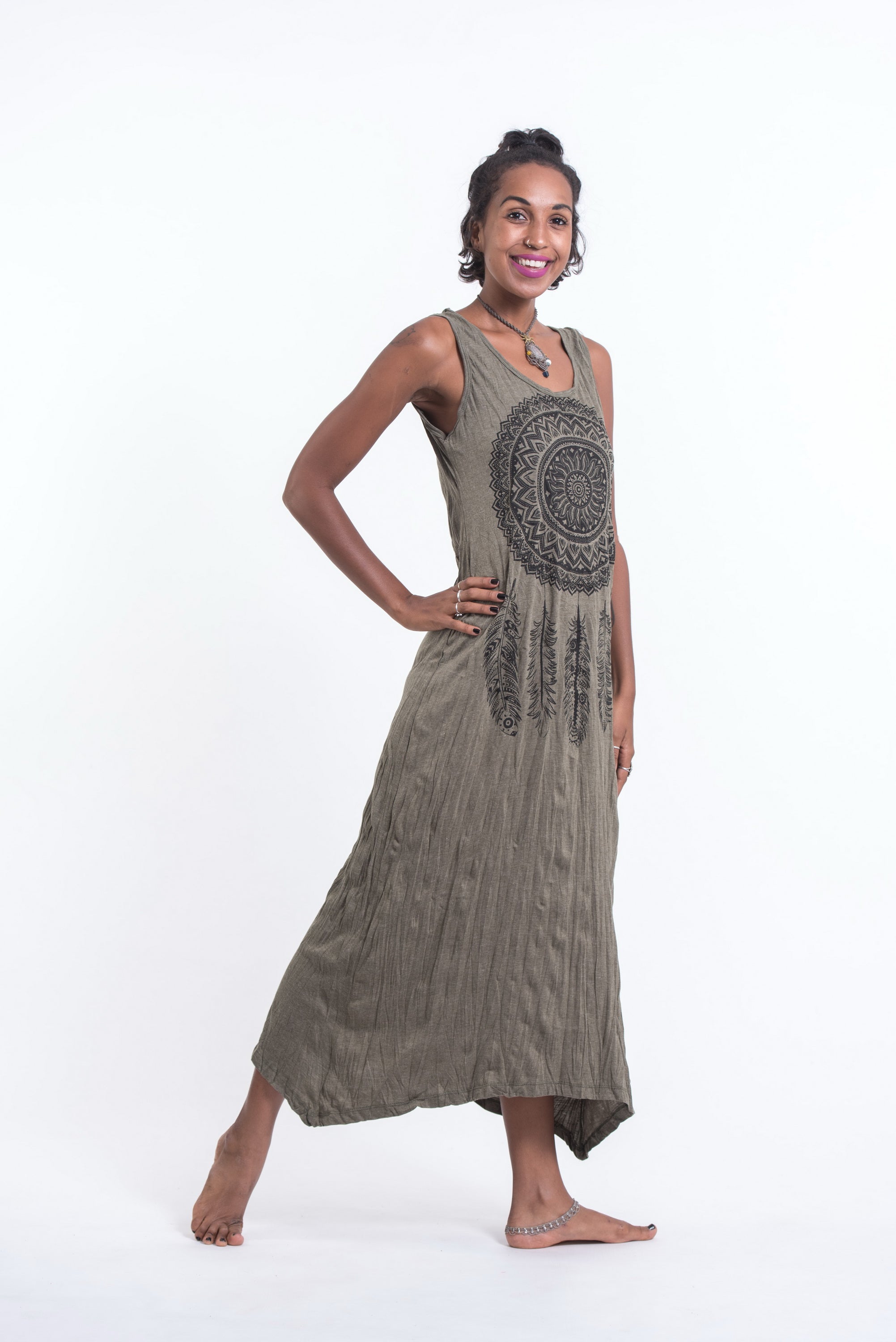 Sure Design Womens Dreamcatcher Scoop Neck Tank Dress Green