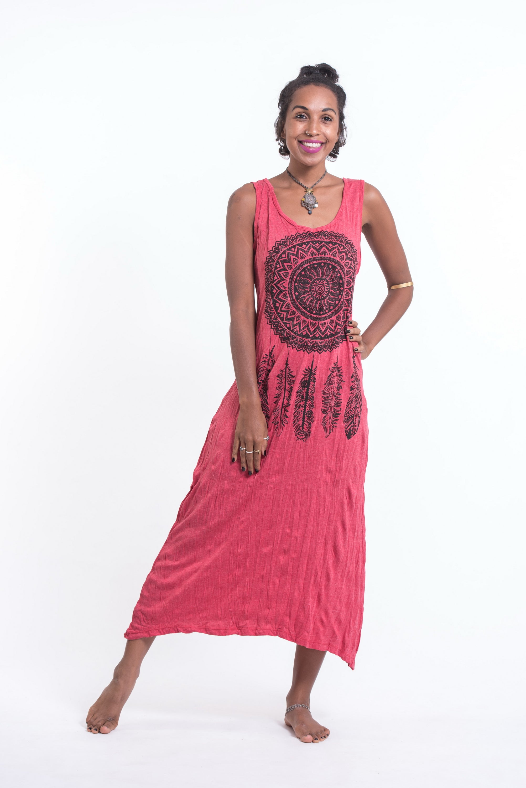 Sure Design Womens Dreamcatcher Scoop Neck Tank Dress Red
