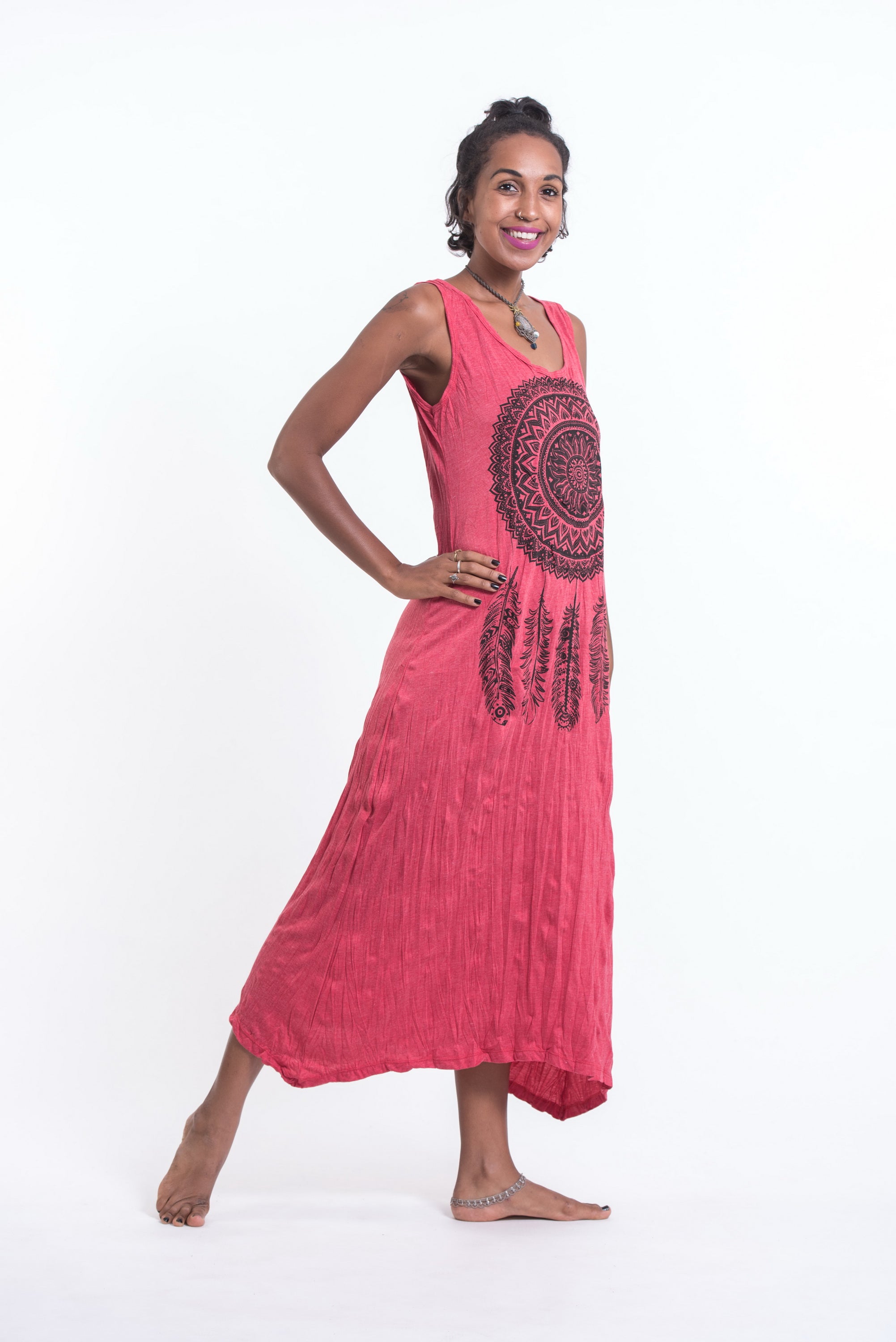 Sure Design Womens Dreamcatcher Scoop Neck Tank Dress Red